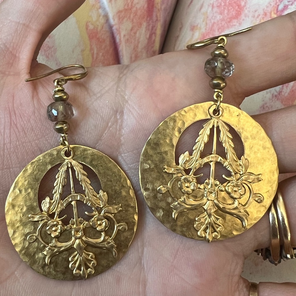 Handmade gemstone nouveau earrings. - Picture 1 of 9
